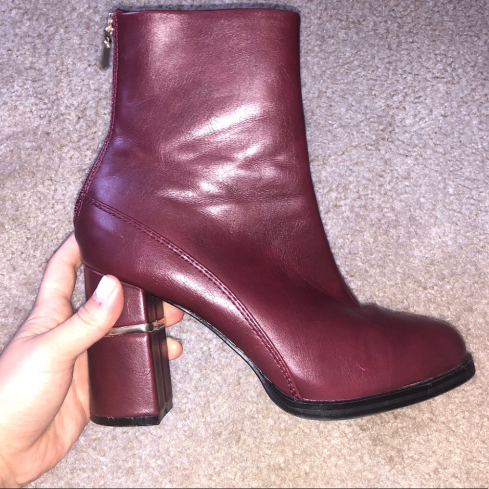 Red chunky heel booties